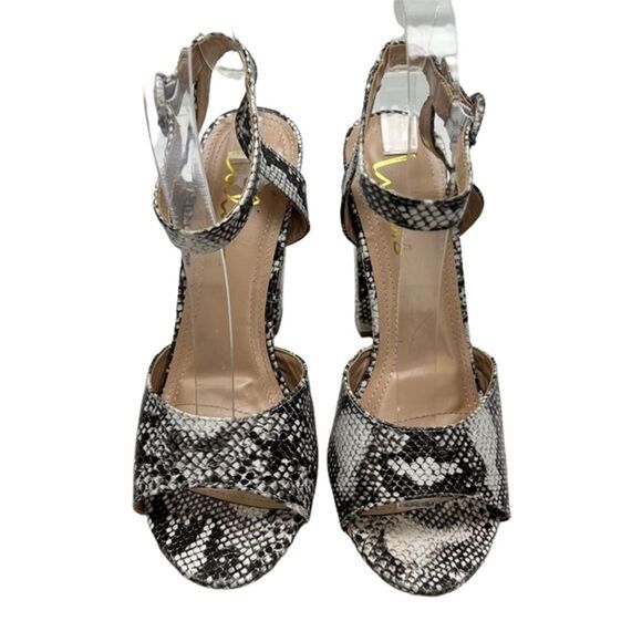 LULUS PRIYA Snakeskin Swifty Chunky High Heel Platform Peep Toe Shoes Sandals 8 - Picture 4 of 16